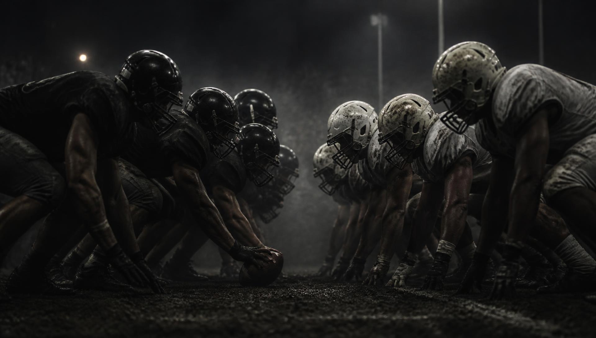 Offensive line battling the defensive line at the snap